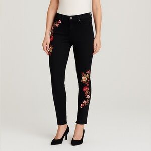 Artisan NY Boho Floral Embroidered Black High Rise Skinny Jeans